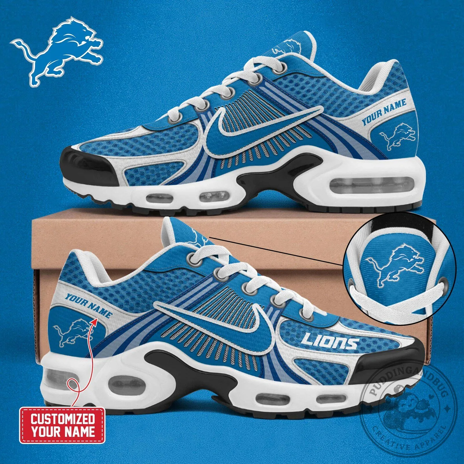 Detroit Lions Personalized Blue Fan Team Logo Custom Name Shoes