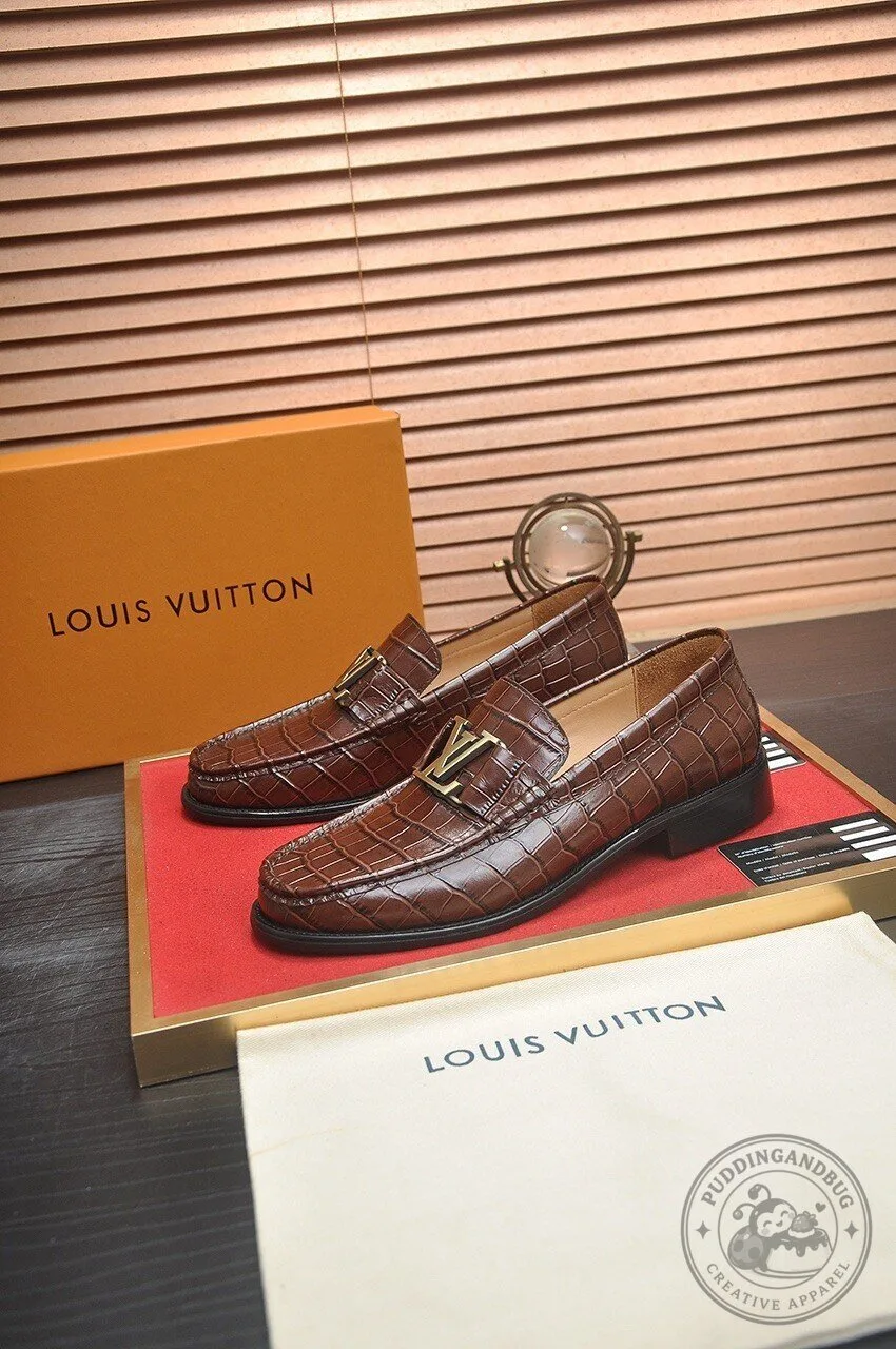 Louis Vuitton Brown Alligator Embossed Leather Loafer Shoes for Men