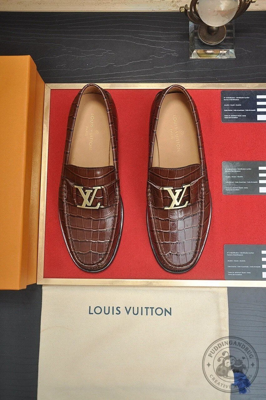 Louis Vuitton Brown Alligator Embossed Leather Loafer Shoes for Men 11 Louis Vuitton Brown Alligator Embossed Leather Loafer Shoes for Men