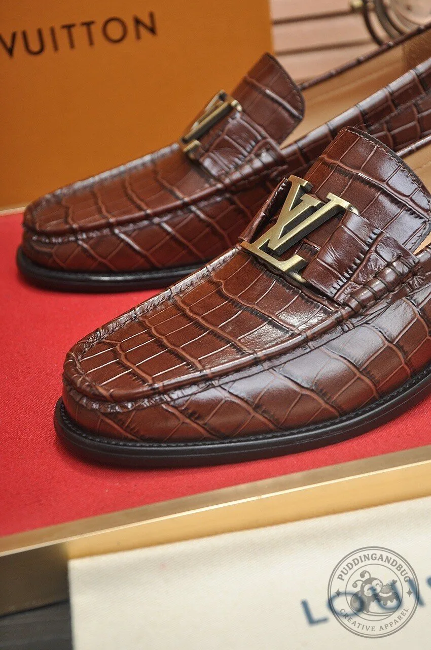 Louis Vuitton Brown Alligator Embossed Leather Loafer Shoes for Men 12 Louis Vuitton Brown Alligator Embossed Leather Loafer Shoes for Men