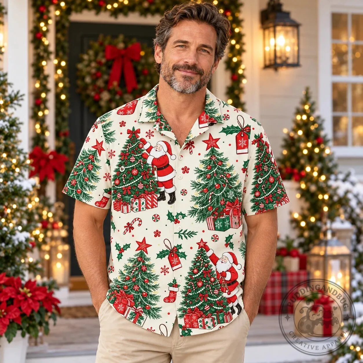 Vintage Santa Claus Decorating Christmas Tree Holiday Hawaiian Shirt 7 Vintage Santa Claus Decorating Christmas Tree Holiday Hawaiian Shirt