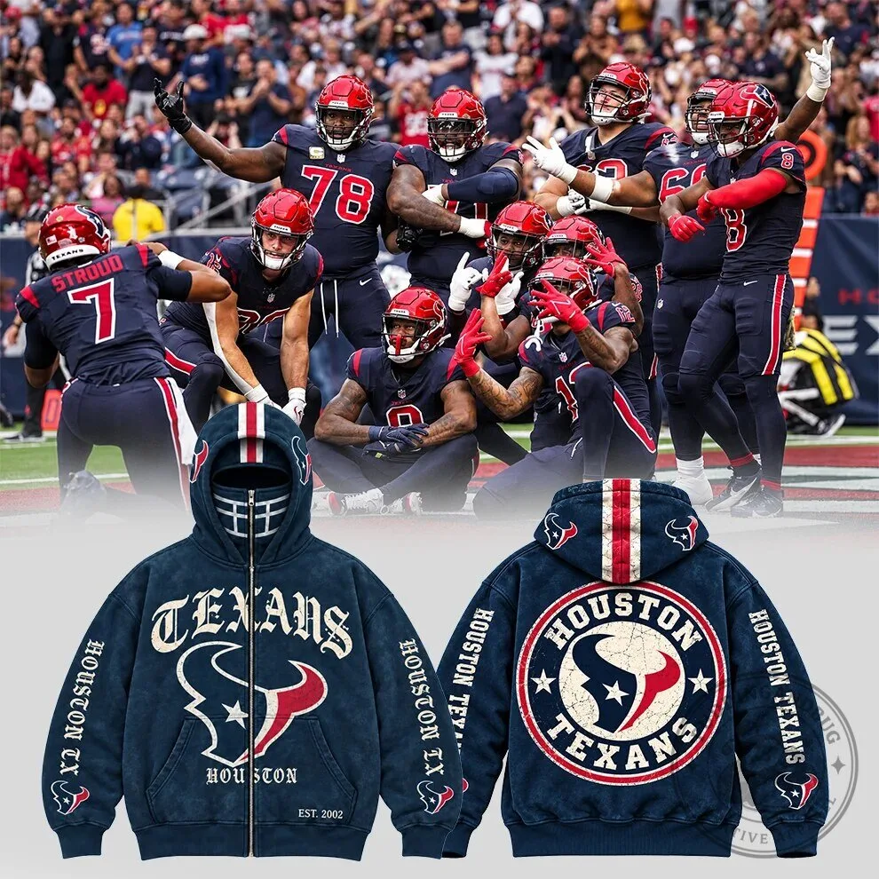 Houston Texans Football Helmet Grill Full-Face Zip-Up Hoodie